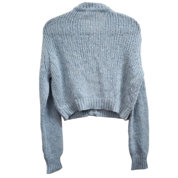 Merge Blue Ribbed Knit Button Front Cardigan Women’s V-Neck Long Sleeve Sweater - Picture 4 of 10